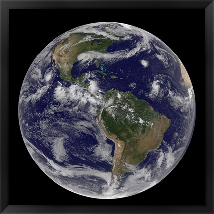 Framed Full Earth Showing Various Tropical Storm Systems Print