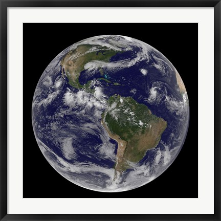 Framed Full Earth Showing Various Tropical Storm Systems Print