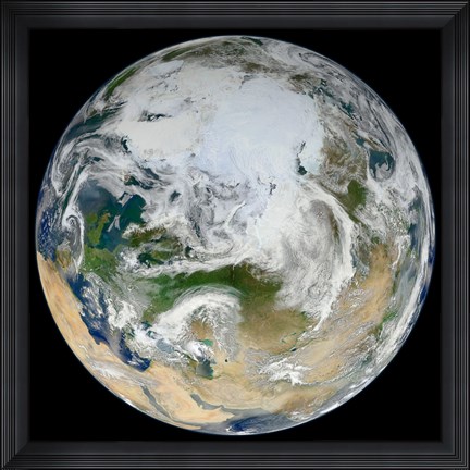 Framed Synthesized View of Earth Showing the Arctic, Europe and Asia Print