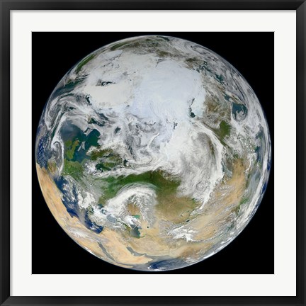 Framed Synthesized View of Earth Showing the Arctic, Europe and Asia Print