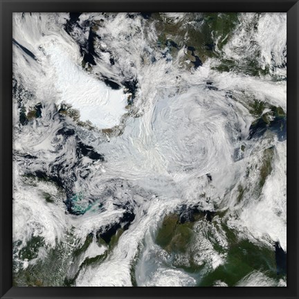 Framed strong storm Lingering in the Center of the Arctic Ocean Print