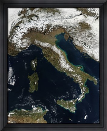 Framed Satellite View of Snow in Italy Print