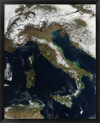 Framed Satellite View of Snow in Italy Print