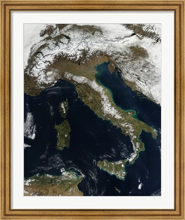 Framed Satellite View of Snow in Italy Print