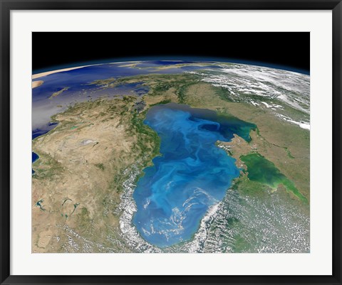 Framed Satellite view of Swirling Blue Phytoplankton Bloom in the Black Sea Print