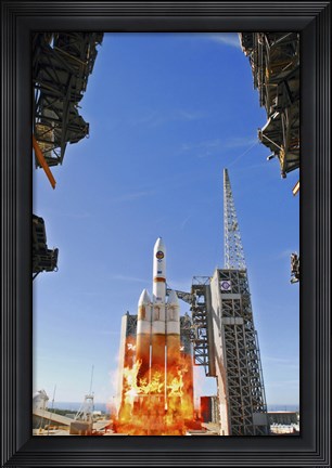 Framed Delta IV Heavy Launch Vehicle launches from Vandenberg Air Force Base Print
