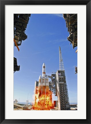 Framed Delta IV Heavy Launch Vehicle launches from Vandenberg Air Force Base Print