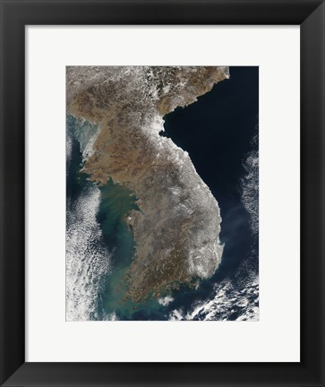Framed Satellite View of Snowfall Along South Korea&#39;s East Coast Print