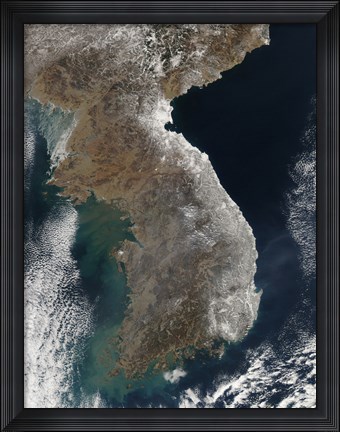 Framed Satellite View of Snowfall Along South Korea&#39;s East Coast Print