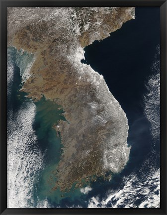 Framed Satellite View of Snowfall Along South Korea&#39;s East Coast Print