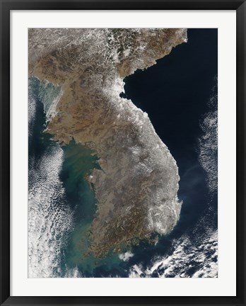 Framed Satellite View of Snowfall Along South Korea&#39;s East Coast Print