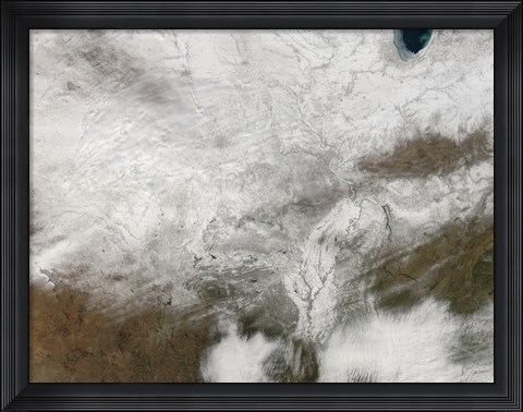 Framed Satellite View of a Severe Winter Storm over the Midwestern United States Print