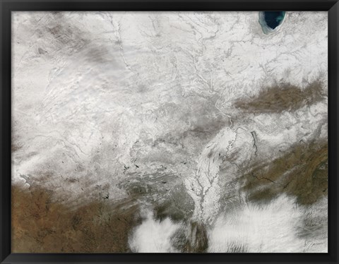 Framed Satellite View of a Severe Winter Storm over the Midwestern United States Print