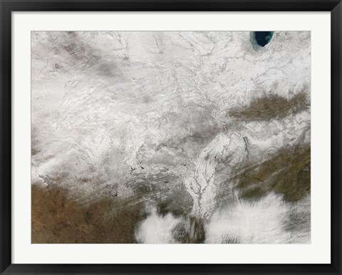 Framed Satellite View of a Severe Winter Storm over the Midwestern United States Print