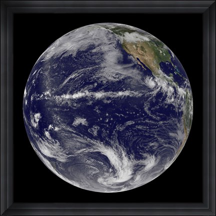 Framed Satellite Image of Earth Centered Over the Pacific Ocean Print