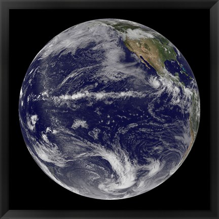 Framed Satellite Image of Earth Centered Over the Pacific Ocean Print