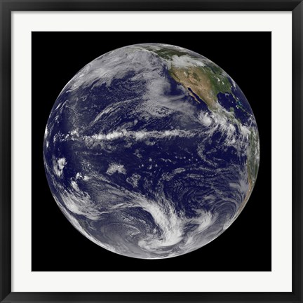 Framed Satellite Image of Earth Centered Over the Pacific Ocean Print