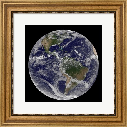 Framed Full Earth Showing North America and South America with clouds Print