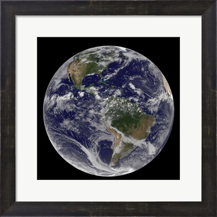 Framed Full Earth Showing North America and South America with clouds Print
