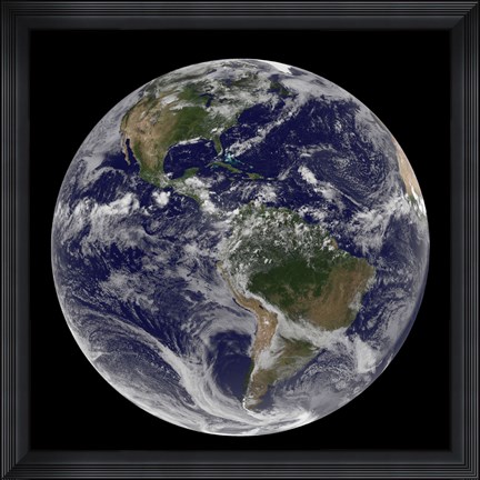 Framed Full Earth Showing North America and South America with clouds Print