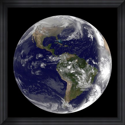 Framed Earth showing North America and South America Print