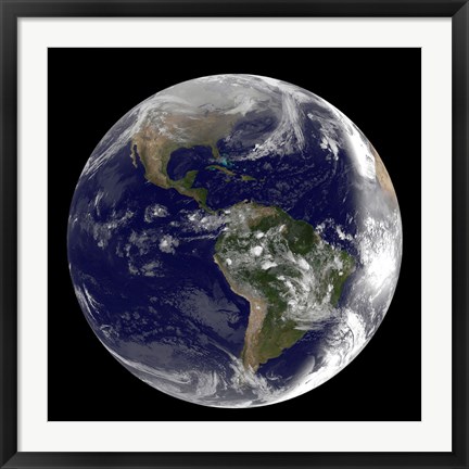 Framed Earth showing North America and South America Print