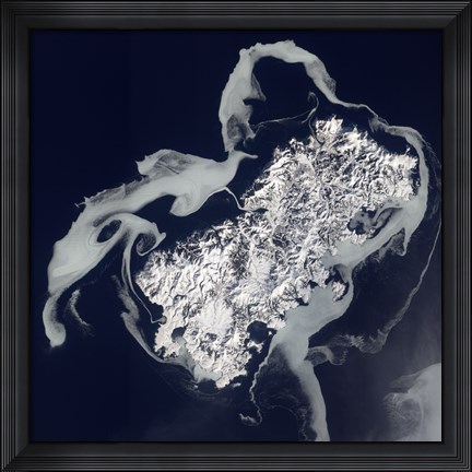 Framed Sea Ice Surrounds the Volcanic Island of Shikotan Print
