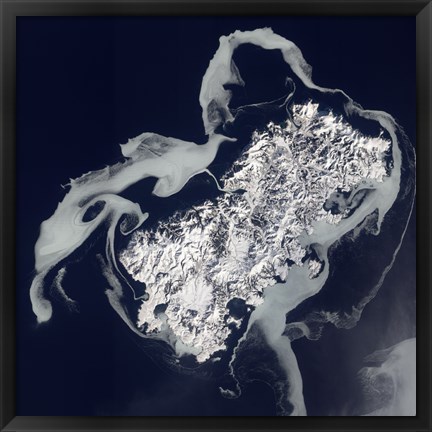 Framed Sea Ice Surrounds the Volcanic Island of Shikotan Print