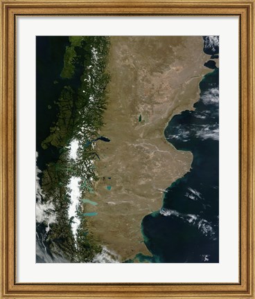Framed Satellite View of the Patagonia Region in South America Print