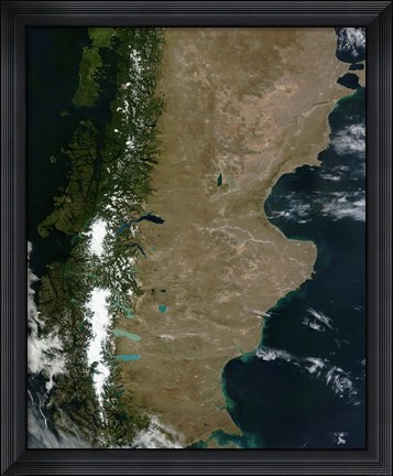 Framed Satellite View of the Patagonia Region in South America Print