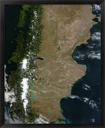 Framed Satellite View of the Patagonia Region in South America Print