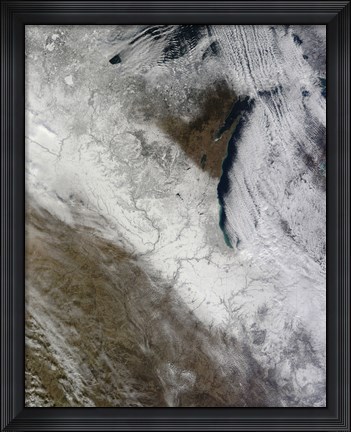 Framed Satellite View of Snow and Cold Across the Midwestern United States Print