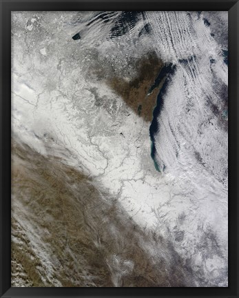 Framed Satellite View of Snow and Cold Across the Midwestern United States Print