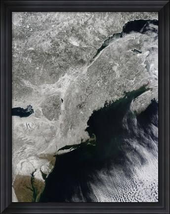 Framed Satellite View of Snow in the Northeastern United States Print