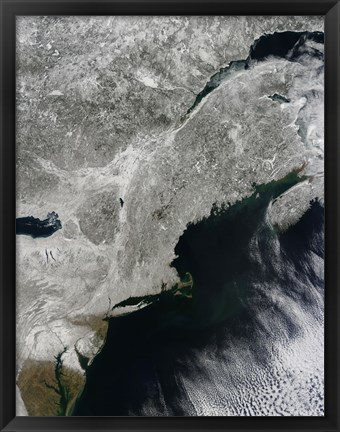 Framed Satellite View of Snow in the Northeastern United States Print