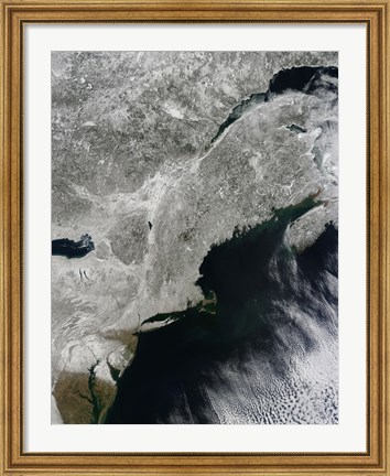 Framed Satellite View of Snow in the Northeastern United States Print