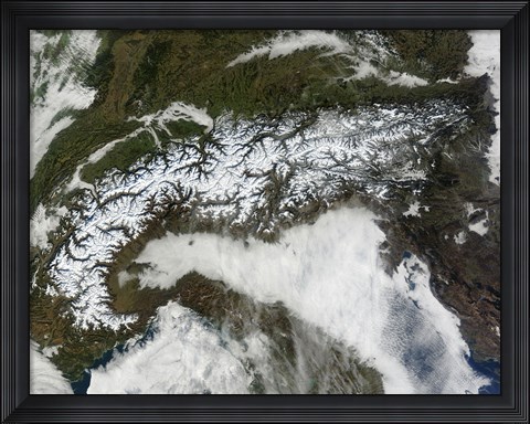 Framed Satellite Image of The Alps Mountain Range Print