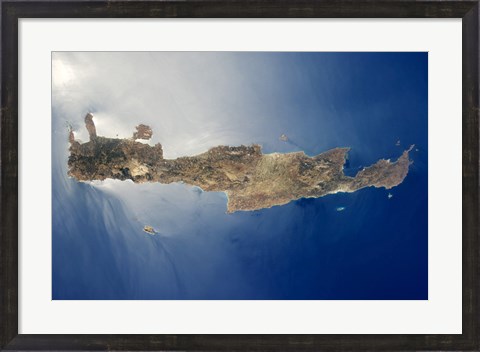 Framed View from space of the island of Crete Print