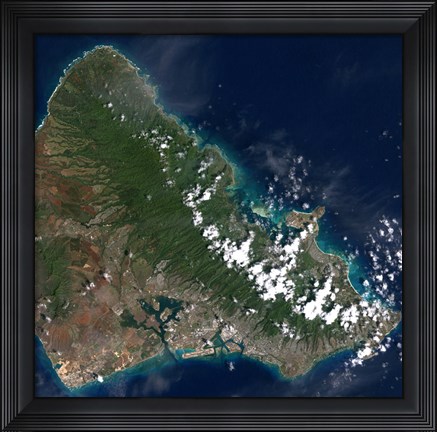 Framed Satellite view of Honolulu, Oahu, Hawaii Print