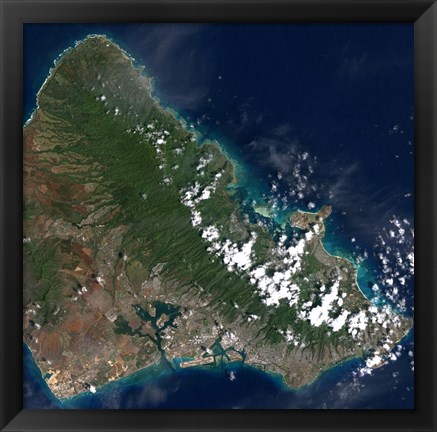 Framed Satellite view of Honolulu, Oahu, Hawaii Print