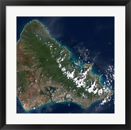 Framed Satellite view of Honolulu, Oahu, Hawaii Print