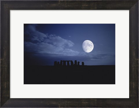 Framed Composite of the Moon over Stonehenge, Wiltshire, England Print