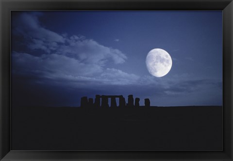 Framed Composite of the Moon over Stonehenge, Wiltshire, England Print