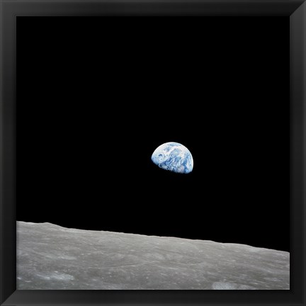 Framed Earth Rising Above the Lunar Horizon Print