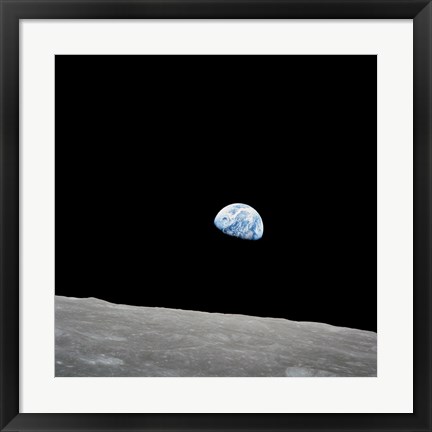 Framed Earth Rising Above the Lunar Horizon Print