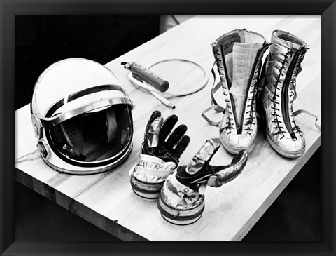 Framed Components of the Mercury Spacesuit Included Gloves, Boots and a Helmet Print