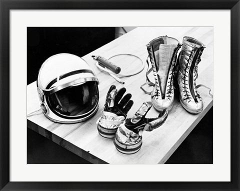 Framed Components of the Mercury Spacesuit Included Gloves, Boots and a Helmet Print