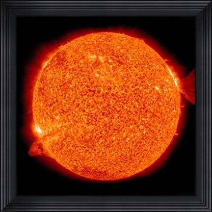 Framed Two Solar Prominences Erupt from the Sun Print