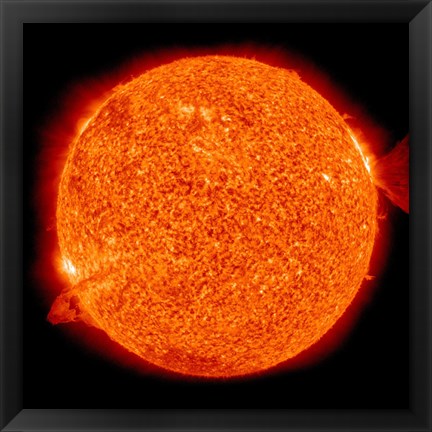 Framed Two Solar Prominences Erupt from the Sun Print