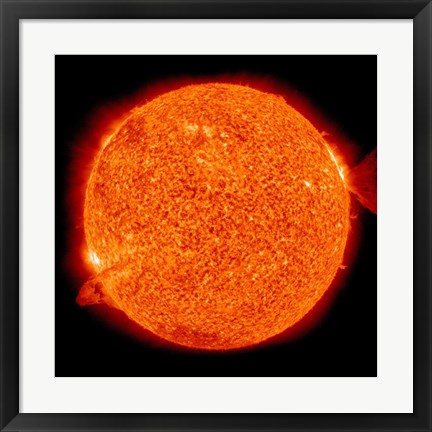 Framed Two Solar Prominences Erupt from the Sun Print